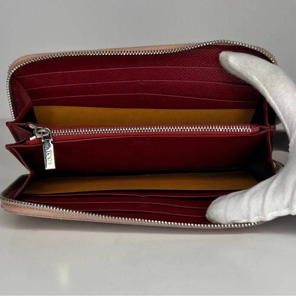TOD'S Pink Saffiano‎ Leather Zip-Around Long Continental Luxury Wallet